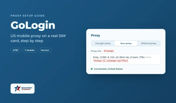 GoLogin Your proxy setting with the IP change link in square brackets